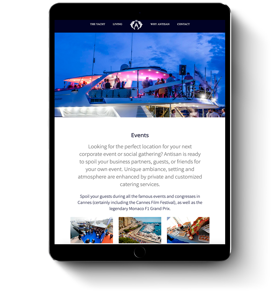 Antisan super yacht web design for mobile devices and tablets