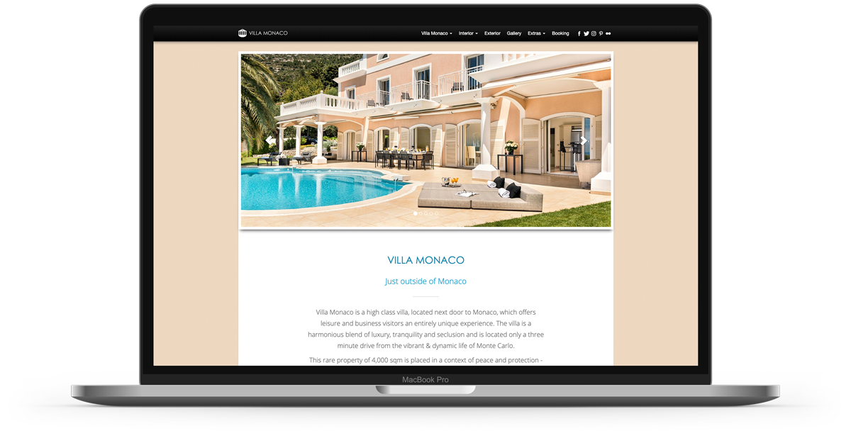 Web design for Villa Monaco